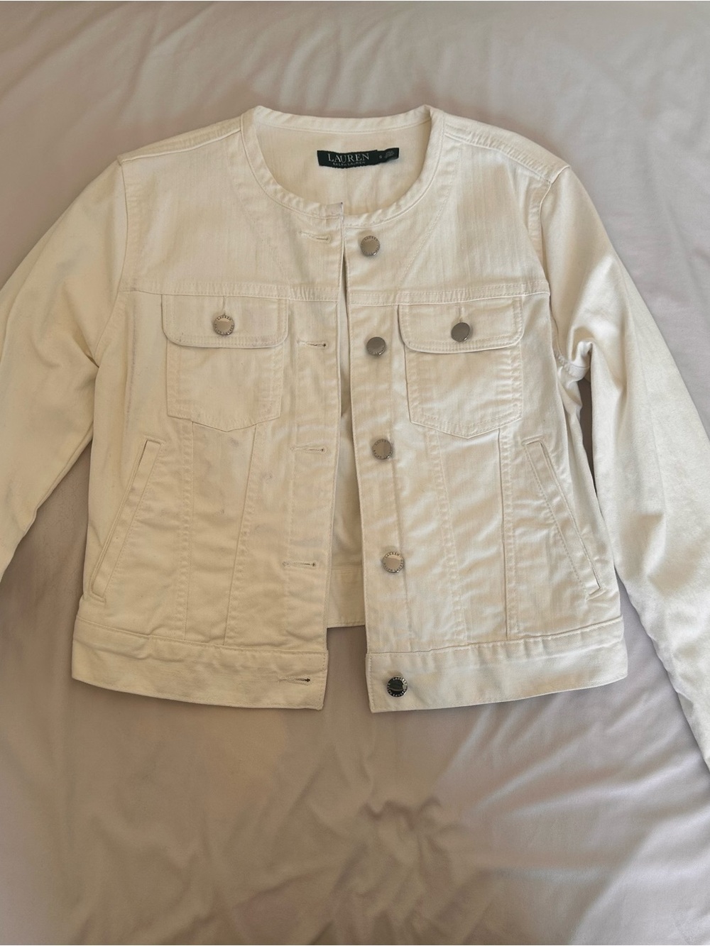 Ralph Lauren Cream Collarless Denim Jacket